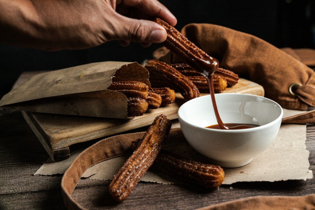 Churros with chocolate dessert plate